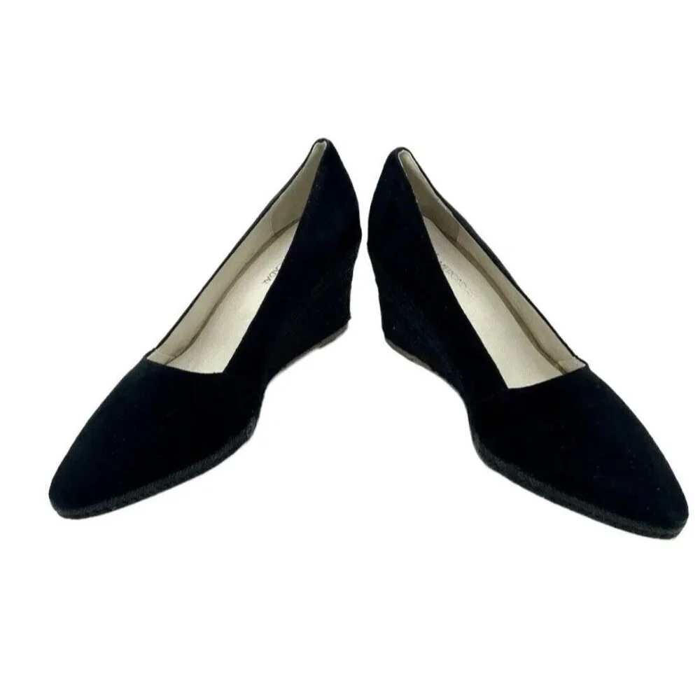 Atelier Mercadal Greta Wedge Espadrilles Black Suede Leather Shoes SZ 41 EU NIB